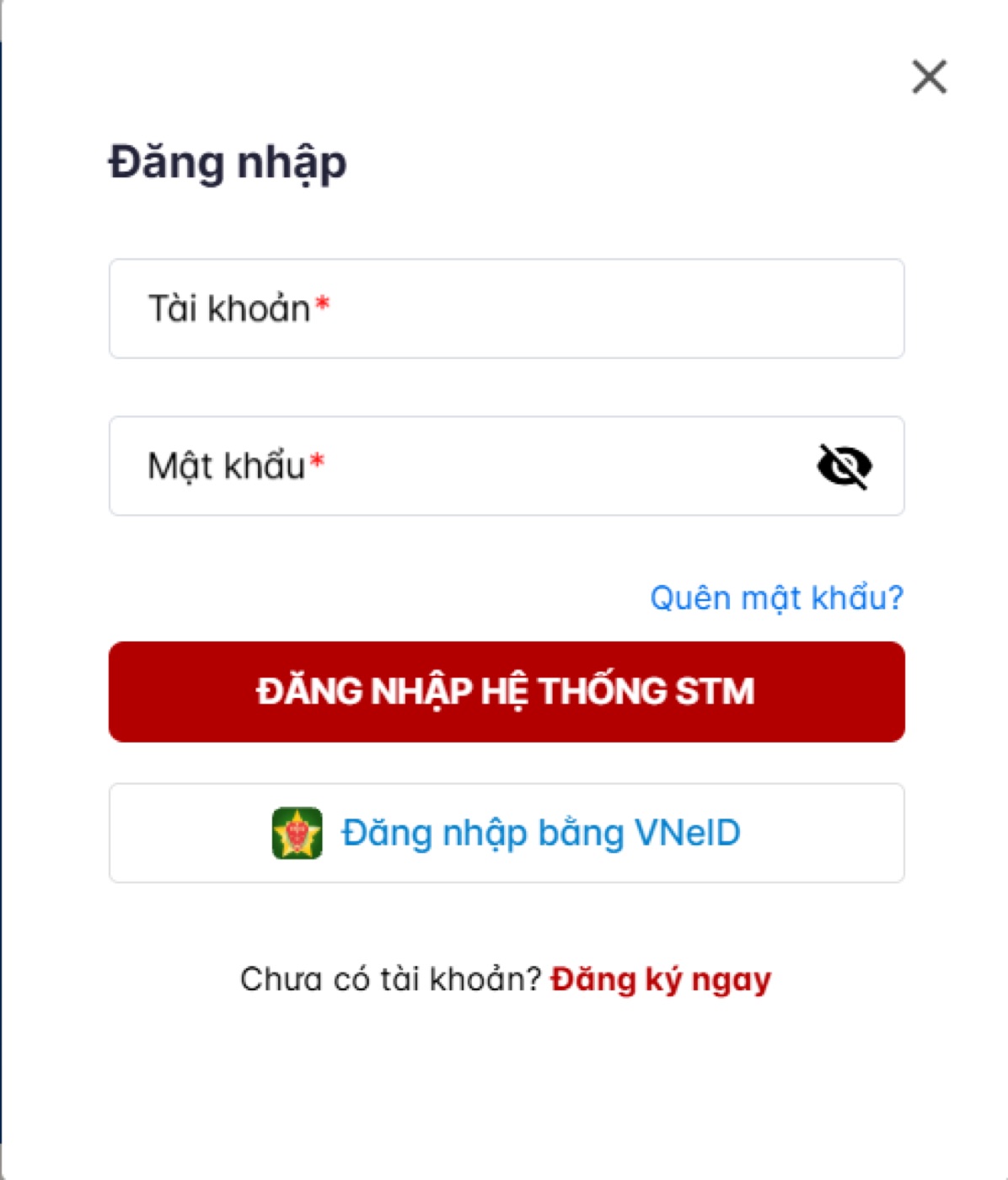 Đăng nhập bằng email và mật khẩu được cấp