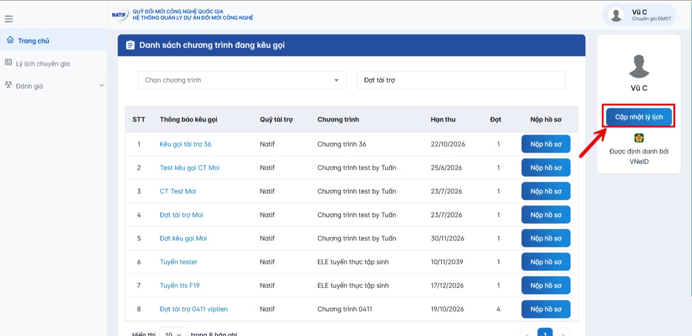 Màn hình tổng quan (dashboard) của chuyên gia